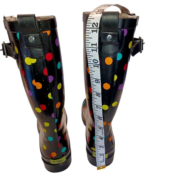 Western Chief Black Polka Dot Waterproof Tall Lug Rubber Rain Boot Womens Size 6 - Picture 6 of 9